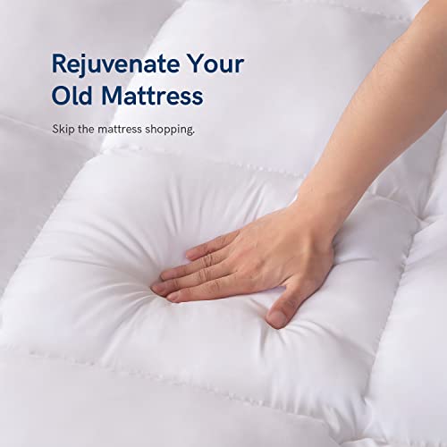 ELEMUSE Twin XL Mattress Topper for College Dorm, Thick Extra Long Twin Mattress Pad Cover for Back Pain, Plush Soft Pillowtop with Elastic Deep Pocket, Overfilled Down Alternative Filling