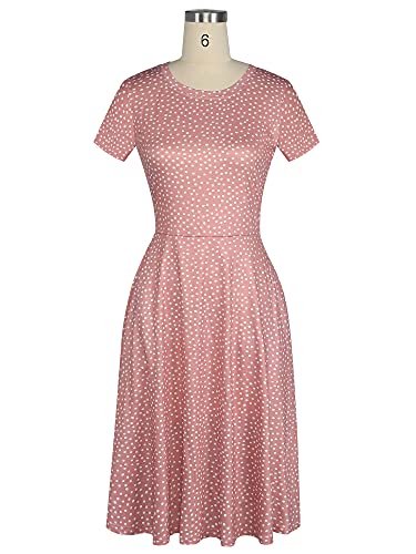 Image of oxiuly Women Casual Dress Round Neck Soft Cotton Floral A-Line Midi Summer Dresses with Pockets OX262