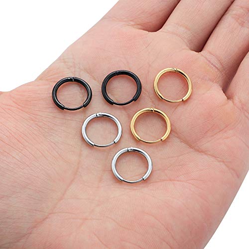 Image of Huggie Hoop Earrings for Women Men - 316L Surgical Stainless Steel 6mm 8mm 10mm Mens Ear Hugging Hoop Earrings for Cartilage Gold Black 20G 18G Hypoallergenic Second Hole Sleeper Hoop Earrings