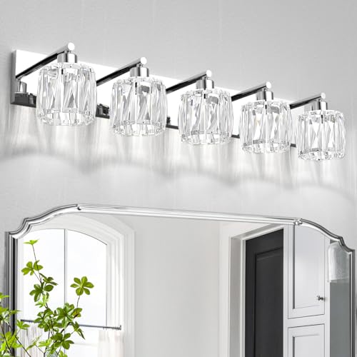 VOLISUN Crystal Vanity Lights - 5 Light Modern Stainless Steel