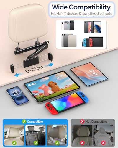 Soporte tablet coche reposacabezas giratorio 360 con brazo extensible ajustable 7