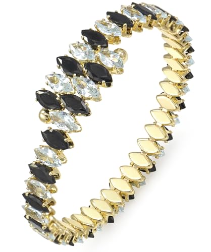 Image of Yiqeenho Rhinestone Cuff Bracelet for Women Cubic Zirconia Tennis Bracelets Adjustable Elastic Bangle Gold White Black