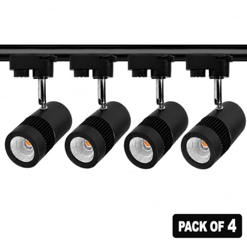 Image of 9W LED Track Light with Trackway not Included, Rotatable Focus Spotlight for Kitchen, Living Room, Shops & Malls (Black) (Naural White, Pack of 4)