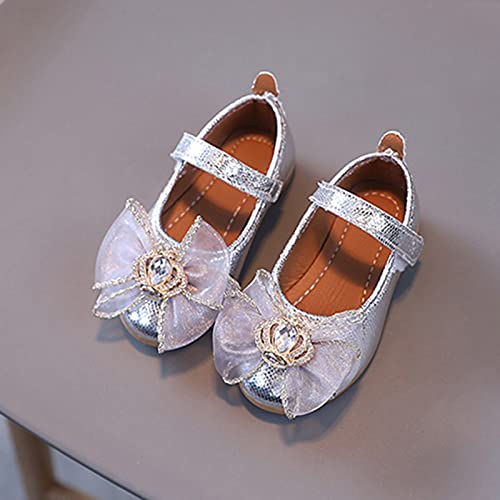 EnJoCho Running Shoes for Toddler Summer And Autumn Fashion Girls Casual Shoes Solid Color Mesh Bow (Silver, 4.5-5 Years)2