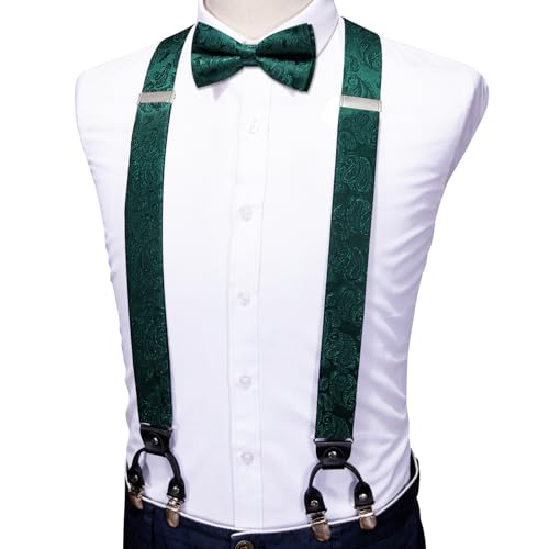 Image of YOHOWA Men Suspenders 6 Clips Strength Adjustable Y Braces Pre-Tied Bow Tie Set Formal Wedding Party