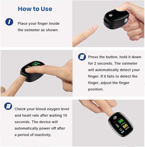 Pulsoximeter für Erwachsene mit Farbdisplay-LCD – Oximeter Finger Sauerstoff Blutsauerstoffmessgerät (SpO2) & Herzfrequenz-Monitor am Finger | 3-5 Sekunden Schnellmessung (weiß)