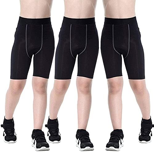 Soccer Sports Capri Compression Short Legging/Tights for Boys Girls Pack of 3, Black, 7