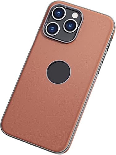 Coque cuir iPhone 14 Pro Max marron haut de gamme pare-chocs plaqué TPU