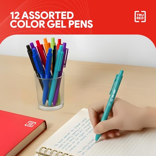 Image of TRU RED Retractable Gel Pens, Medium Point 0.7mm, Assorted Ink Colors, 12 Pack - Quick‑Dry Pens for Smear‑Free Writing
