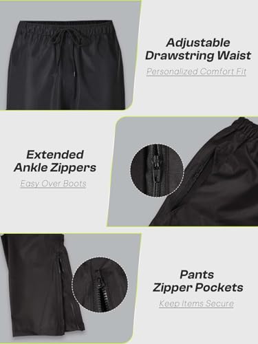 SaphiRose Men's Waterproof Rain Gear Packable Black With Placket XL