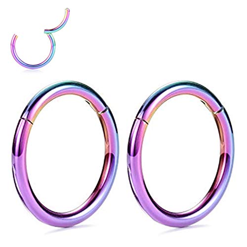 G23 Titanium 10mm Nose Rings 16 Gauge Nose Ring Hoop Earrings For Women 16g Nose Hoop Septum Jewelry Septum Ring Septum Clicker Lip Rings Helix Earring Rook Earring Conch Rainbow Cartilage Earring