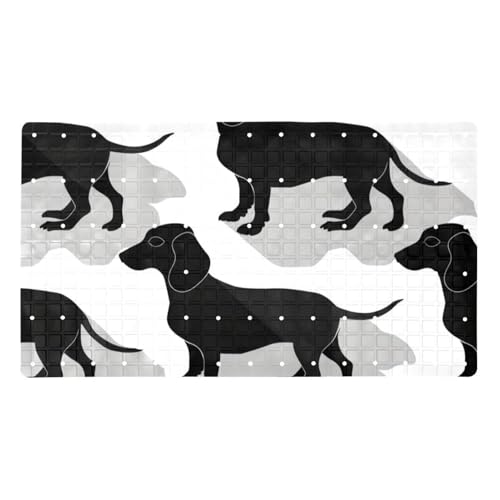 Alfombrillas antideslizantes para bañera de 15.7 x 27.9 pulgadas, perros salchicha negros, alfombra de baño rectangular de PVC, lavable a máquina para baño
