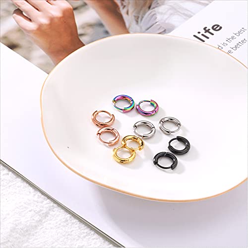 5 Pairs 316L Surgical Stainless Steel Small Huggie Hoop Earrings Set Hypoallergenic Hoops Cartilage Helix Lobes Hinged Sleeper Earrings For Men Women For Multiple Piercings (6Mm Set:5 Color,5 Pairs) #TOP1