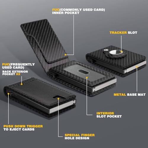 Genuine Leather Wallet for Men Ultra Thin Airtag Holder RFID Blocking Minimalist Smart Wallet with Pop Up Card Case and Sleek Black Look (Black)2