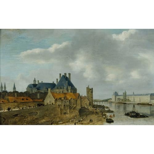 ArtDirect The Petit Nesle district with the Hôtel de Nevers, the Nesle tower, the Grande Galerie du Louvre and the Pont Royal (wooden), seen from the Pont-Neuf. (1637) Art Print Giclee Poster by Abraham de Verwer