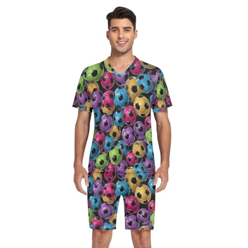 Colorful Football Men’s Pajama Sets Short Sleeve Lounge Wear with Elastic Waistband and Drawstring4