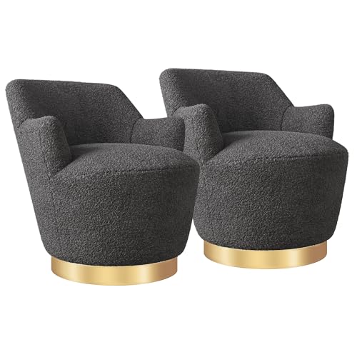 Image of BELLEZE Swivel Barrel Chair, Modern Round Velvet Swivel Accent Chair, Curved Backrest 360 Swivel Single Sofa Armchair, Comfy Swivel Accent Chair for Living Room Bedroom [Set of 2] - Masa (Black)