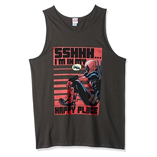 Marvel Official Happy Deadpool Men's Tank Top, Charcoal, Large