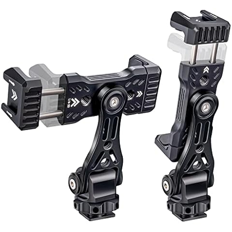 CAMOLO Safe Metal Phone Tripod Mount, Double Cold Shoe Phone Tripod Mount, Hot Shoe Phone Holder, 360° Adjustable Tripod Adapter for iPhone/Smartphone/Tripod/DSLR Camera/Cage/Gimbal/Stabilizer/Vlog Cover