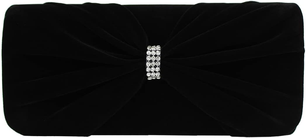 Elegant Rhinestone Bow Front Velvet Clutch Evening Bag Handbag
