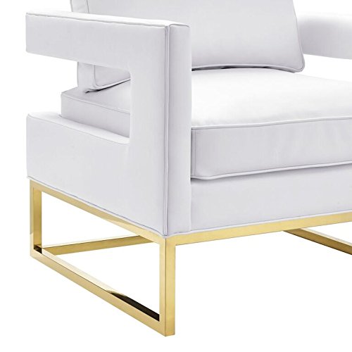 Tov Furniture The Avery Collection Modern Style Living Room Den Leather Upholstered Armchair With Gold Legs, White #TOP6