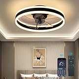 Ceiling Fans with Lights and Remote - Dimmable LED (3000-6000K), 20in Modern Flush Mount Bladeless Fandelier, Low Profile Ceiling Fan Light Easy Installation for Bedroom, Kitchen, Living Room - Black
