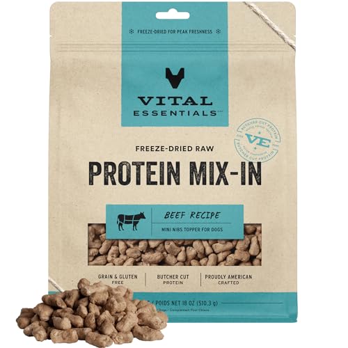 Vital Essentials Freeze Dried Raw Protein Mix-in Dog Food Topper, Beef Mini Nibs Topper for Dogs, 18 oz