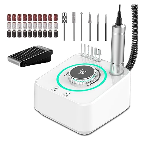 40000 Obr./min Elektryczna Wiertarka Do Paznokci Profesjonalny Zestaw Wierteł Do Manicure Z Funkcją Pamięci Nail Art Narzędzie Salonowe Zestaw Wiertła Do Paznokci(Wit)