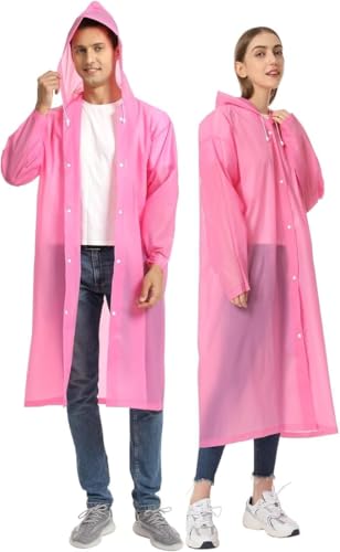 Image of Reusable Raincoats for Adults, 2 Pcs Rain Ponchos Emergency for Women Men with Hood and Drawstring