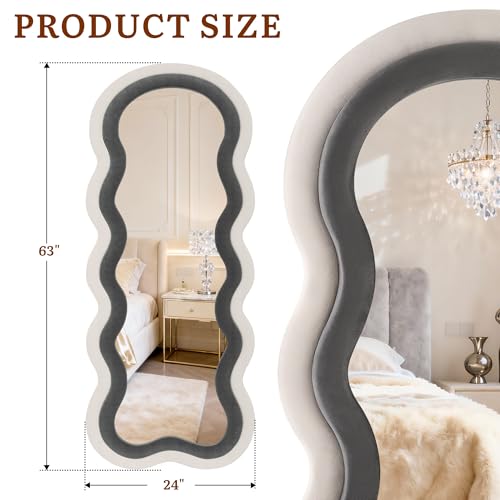 Ultym Wavy Full Length Mirror 63"x24", Black and White Velvet Frame by Ultym - Used condition - Image 6