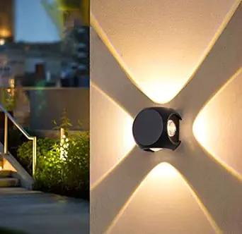 SIMKO ELECTRICALS and Engineering 12W Up Down Round Circular (4 Way) Outdoor Led Waterproof Ip65 Exterior Wall Step Light Fixture 4X3 Watts (Warm White)-Updn-Wl-Rd-16W-1 (Metal)
