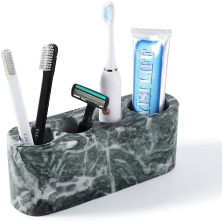 BCS Toothbrush Holder for Bathrooms, 4 Slots Marble Toothbrush and Toothpaste Holder Stand Bathroom Organizer Countertop for Electric Toothbrush, Floss, Razor, Comb - Verde
