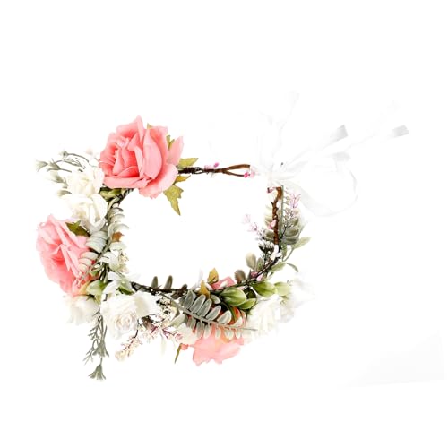 Mikinona tiara tocados de novia tiaras de novia coronas para novias lazo para el cabello de dama de honor banda de pelo de flores tocado de novia de flores tela rosa