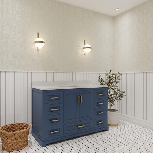 Maya-48-in-Navy-Blue-Bathroom-Vanity-Set-with-White-Quartz-Countertop-Ceramic-Sink-2-Soft-Closing-Doors-7-Full-Extention-Soft-Close-Drawers-Gold-Hardware Maya 48 in Navy Blue Bathroom Vanity Set with White Quartz Countertop Ceramic Sink 2 Soft Closing Doors 7 Full Extention Soft Close Drawers Gold Hardware