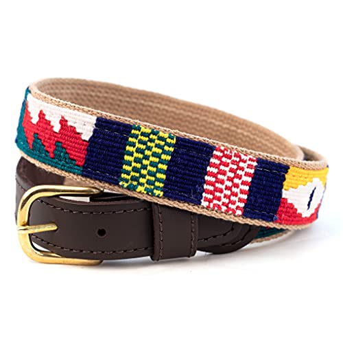 A Tail We Could Wag Cotton & Leather Belt, Handmade Guatemalan Cotton Weave with Colorful Patterns, Made in The USA
