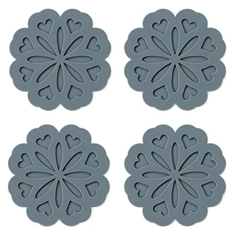 Set of 4 Silicone Trivet Mat - Hot Pot Holder Hot Pads for Table & Countertop - Trivet for Hot Dishes - Non-Slip & Heat Resistant Modern Kitchen Hot Pads for Pots & Pans, Grey Cover
