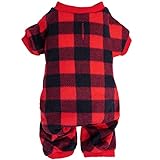 Picture of Topbuti Pet Christmas Pajamas Red Black Buffalo Plaid Jumpsuit Dog Cat Soft Winter Clothes Puppy Doggie Checkered Sweater Apparel (L)