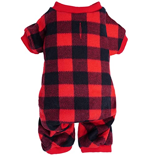 Topbuti Pijamas de Navidad para mascotas, mono a cuadros rojo y negro, ropa de invierno suave para perro, gato, suéter a cuadros (L)