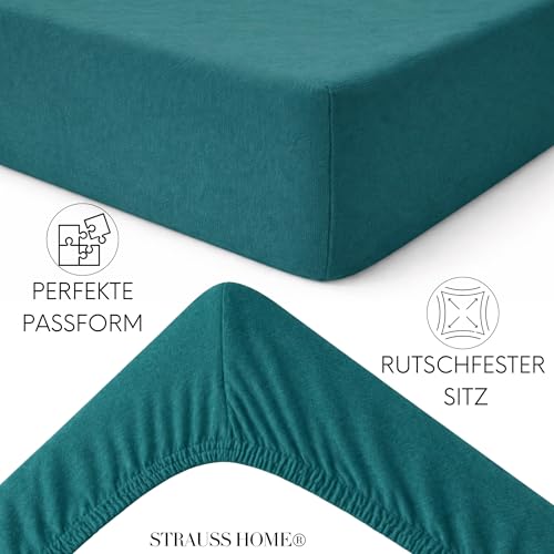 Strauss Home® Premium Spannbettlaken – 160 g/m² Gekämmte Baumwolle – Extra Hohe Steghöhe in Hotelqualität – Formstabil & Langlebig – Für Boxspringbetten bis 35 cm – 180x220-200x220cm - Petrol