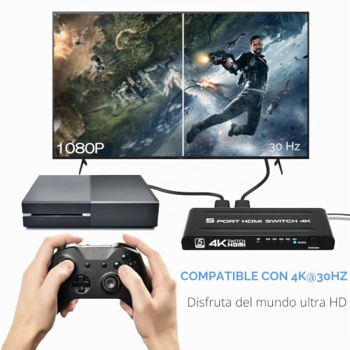 Miniatura 3 de Switch Hdmi 5 Entradas 1 Salida, 4k Conmutador Hdmi Automatico Con Alimentación Y Mando A Distancia Para Hdtv Dvd Xbox Ps3 Ps4 Blu-Ray Proyector