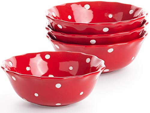 Krokori Serving Bowls Ceramic Soup Bowls Pasta Bowl Set Salad Bowls Kitchen Bowls for Pasta, Rice, Oatmeal, Chip, Salad and Daily Use (6 inches, Red)