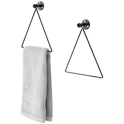 Mygift Wall Mounted Modern Black Metal Triangular Hand Towel Ring Holder For Bathroom With Easy To Hang Mount, Set Of 2 #TOP4