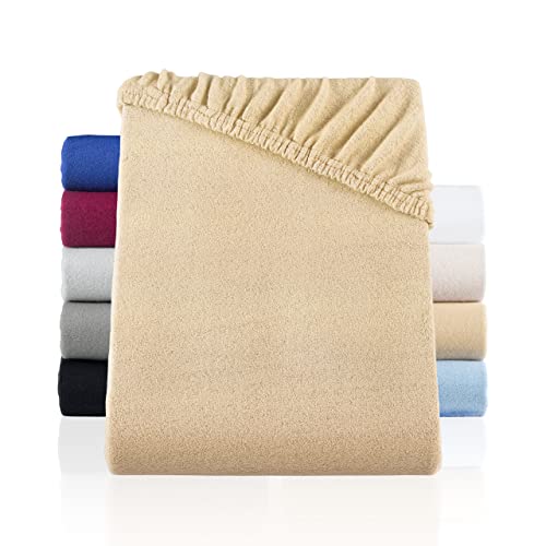 BaSaTex Winter Spannbettlaken Spannbetttuch Teddy Flausch Thermo Fleece in 8 Farben 5 Größen 180x200 bis 200x200 cm Sand