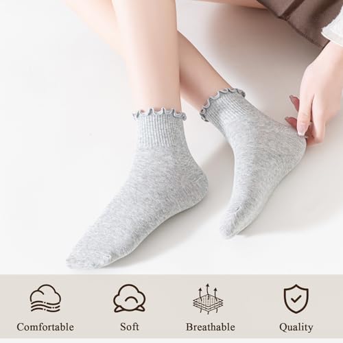 Image of BIVOLU Womens Ankle Socks Ruffle Cotton Cute Frilly Trim Breathable Ankle Ruffled Socks 6 Pack