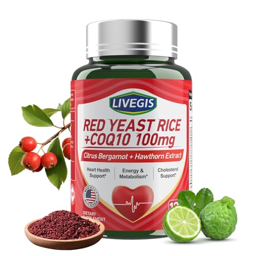 LIVEGIS Red Yeast Rice 2000mg with CoQ10 100mg - Citrinin Free Heart Health Supplement with Citrus Bergamot & Hawthorn - Supports Healthy Cholesterol Levels - Vegan, Non-GMO Capsules 120 Counts