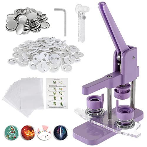 Dyna-Living Button Badge Maker 25mm Purple Magnetic Badge Machine Set DIY Pin Button Maker Press Machine DIY Button Making Set Badge Punch with 100pcs Button Parts
