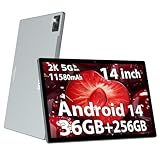 DEZLTID 2025 Tablet 14 inch Android 14 Tablets - 2K Tablet (2000x1200), 36GB+256GB(1TB TF), 11580mAh, 8-Core 2.0GHz, 5G/2.4G Dual WiF,8+13MP, 4 Speakers,Split Screen, GPS with Stylus - Gray