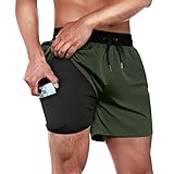 ineepor Badehose Herren mit Kompression Badehose mit innenhose Board Shorts 2 in 1 Reißverschlusstasche kurz Badehose
