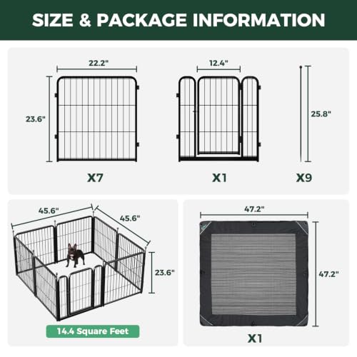 Image of FXW Rollick Dog Playpen with Mesh Top Cover, 24 inchH, 8 Panels