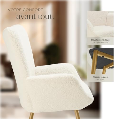 Fauteuil rembourré Bouclé crèmeor - vue 8